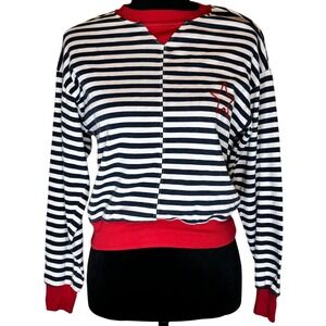 NWT Sundry Anthropologie Striped Star Lightweight Sweatshirt Navy White Red XS
